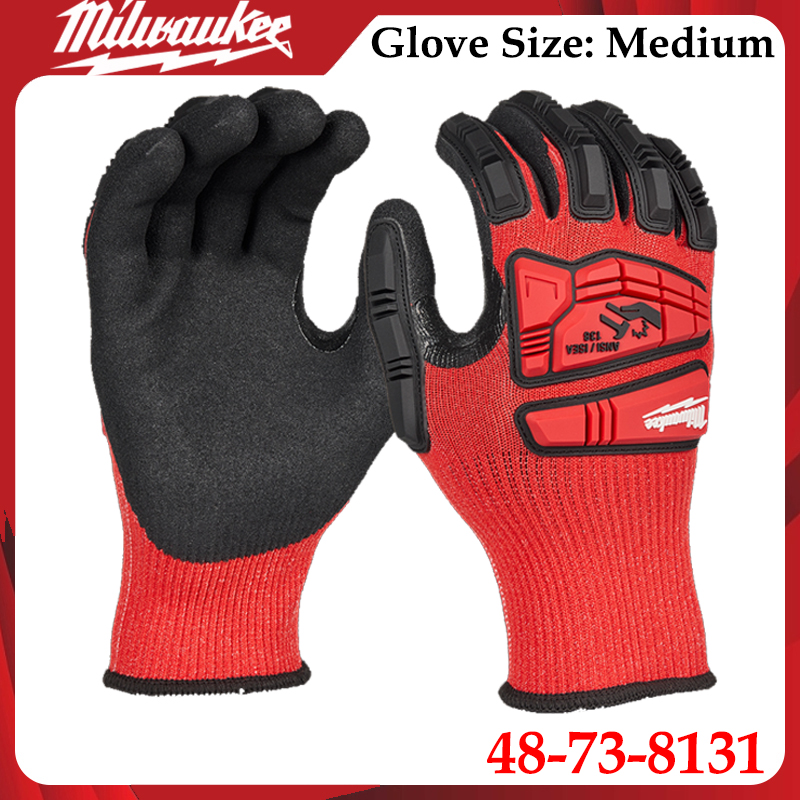 Work Glove Impact - ミルウォーキー 48-73-8131 中程度の衝撃に耐える作業用手袋 ニトリルコーティングされた指関節保護付き 建設・産業修理用