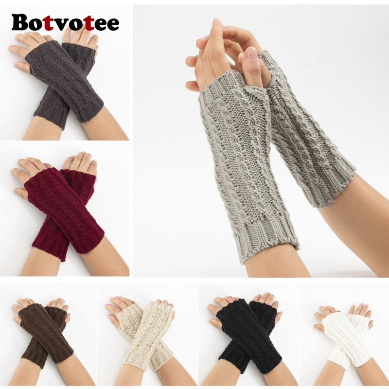 Fingerless Glove Knit - Botvotee Y2k ハーフフィンガー冬用手袋 女性用 冬用ソフト暖かいニットアームグローブ 暖かい指なし白赤ミトングアンテス