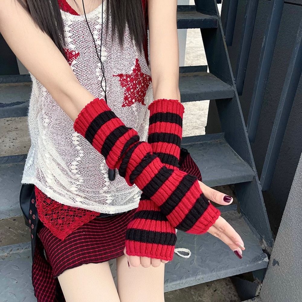ストリートウェア Y2K ストライプ ニット アームスリーブ - Fingerless Glove Knit のレビューと価格