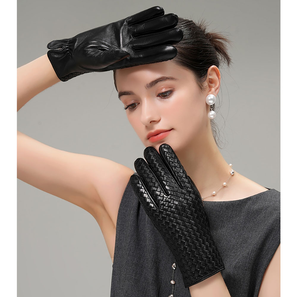 冬用レディース本革製暖かい織りデザインシープスキン手袋 ファ - Wool Glove Lined のレビューと価格